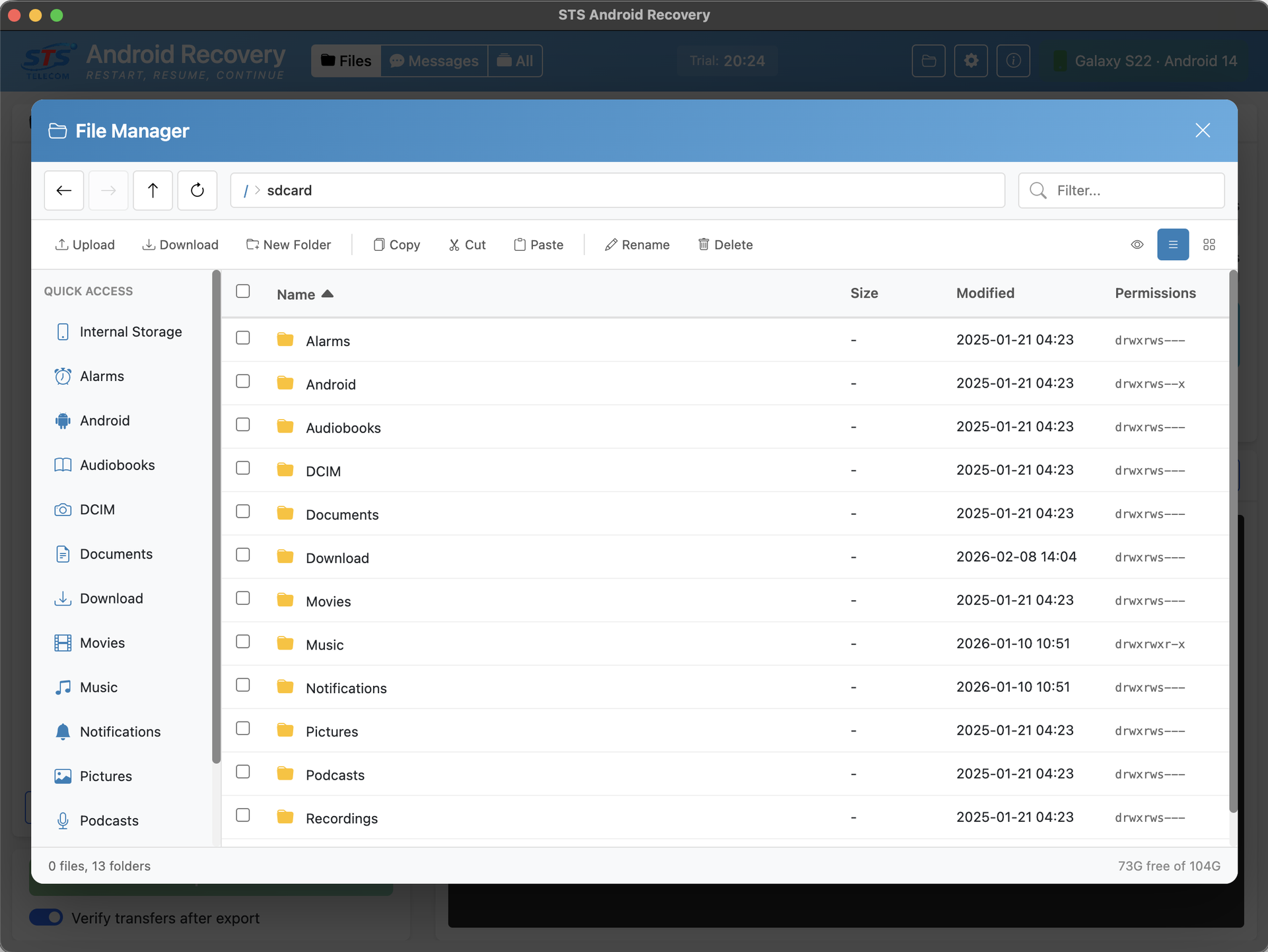 STS Android Recovery built-in file manager